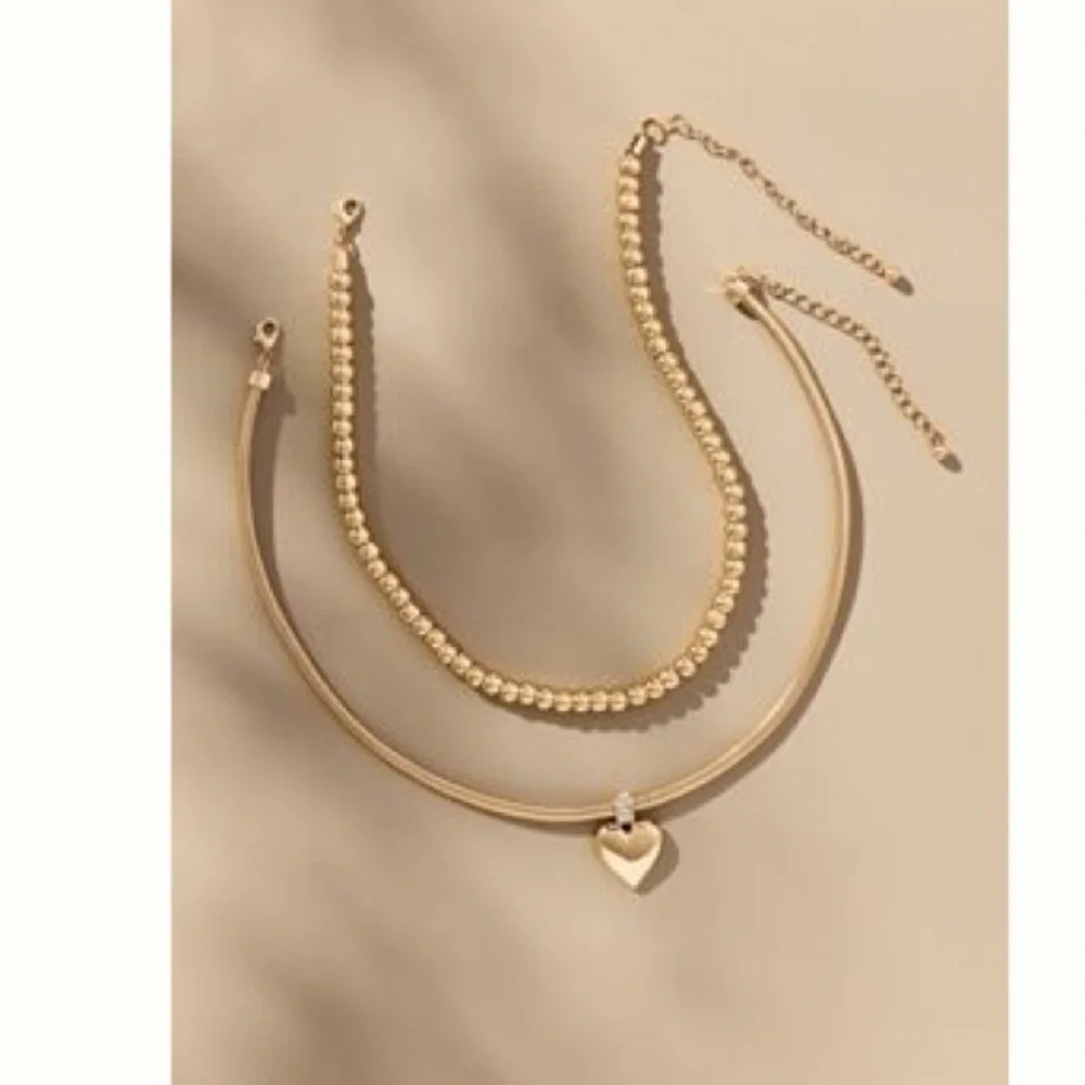 NWT Anthropologie Heart Charm Layered Necklace, Set of Two